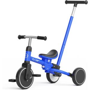 XJD Toddler Tricycle for 1-3 Year Olds, 5-in-1 Toddler Balance Bike, Adjustable Push Handle, Adjustable Seat & Removable Pedal, Birthday Gift Toy for Boys and Girls(Blue)