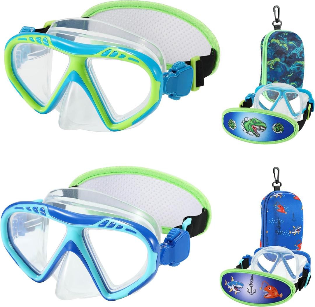 Toddler Swim Goggles Nose Cover,Kids Goggles No Hair Pull,Anti Fog Children Swimming Mask (2PK - Shark & Dino)