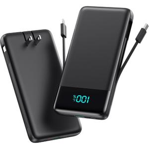 Portable Charger for iPhone,13800mAh Slim Power Bank with Built-in Cables & AC Wall Plug,All in One 4 Outputs USB C Fast Charging Battery Pack Powerbank for iPhone 17/16/15/14,Android,Travel Essential