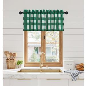 NICETOWN Valences Buffalo Check Kitchen Tier Curtains, Classic Plaid Gingham Farmhouse Window Curtain Valance for Windows Living Room Bedroom, Rod Pocket, Green & White, 52"x 18"