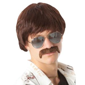 ALLAURA Compatible with Sonny Bono Wig  60s 70s Mens Short Brown Wig + Mustache for Hippie, Singer, TV Star, Cop, Detective Costumes  Liberty Duo, Limu & Doug, Uncle Rico, Retro Halloween Outfit