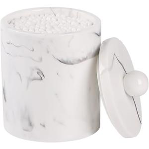 Marble Qtip Holder with Lid, White Resin Cotton Swab Container, Small Apothecary Storage Jars, Bathroom Q-Tip Holder for Cotton Balls, Swabs, Pads, Floss Picks