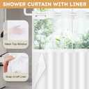 FADOTY No Hook Shower Curtain and Snap in Liner Set White Tufted Chevron Striped Cloth Waterproof Washable Fabric Boho Farmhouse Bath Curtain See Through Mesh Top Window for Bathroom Hotel 71" x 86"