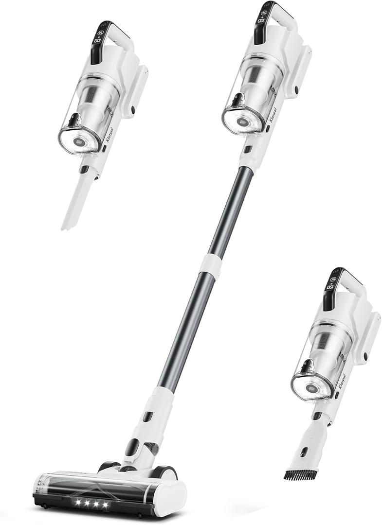 Cordless Vacuum Cleaner, 600W 50KPA 70Mins Runtime Fast Charging Vacuum Cleaner, Self-Standing LED Light Touch Screen Stick Vacuum for Home Light Weight,for Pet Hair/Carpet/Floor, White