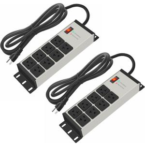 CCCEI 2PCS Heavy Duty Power Strip Surge Protector 20 AMP, 8 Outlets 12 Gauge Industrial Shop Garage Metal Multiple Outlets, 6 FT Extension Cord 5-15P Adapter High Amp 6-20R T-Slot 20a for Appliance