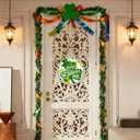 Happy St Patricks Day Door Decor, Green Shamrock Clover Farmhouse Wood Door Hanger, Spring Rustic Wooden Wreath Pediment Plaque Spring Farmhouse Wooden Wreath Indoor Wall Hanging Decoration