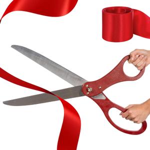 Red Ribbon Cutting Ceremony Kit 25" Giant Scissors for Special Events Large Scissors Ceremonial with Red Ribbon Grand Opening Shears for Inaugurations Theater Performances