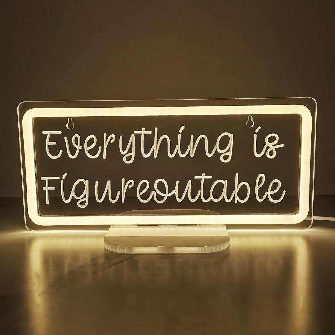 Everything Is Figureoutable Sign,Home Office Decor With Stand Inspirational Wall Decor for Home Cubicle,Shelf Table,Gifts for Friends Coworker