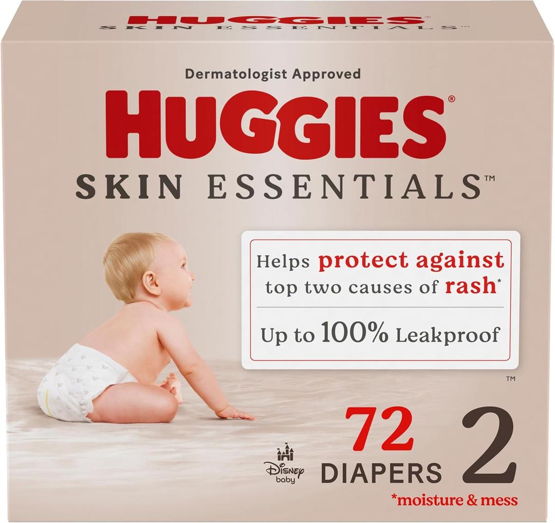 Huggies Size 2 Diapers, Skin Essentials Baby Diapers, Size 2 (12-18 lbs), 72 Count
