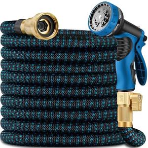 75 FT Expandable Garden Hose with 10 Function Spray Nozzle, No-Kink, Lightweight, Flexible Hose with 3/4" Brass Fittings and 4-Layer Latex Core, Retractable Water Hose (Blue Black)