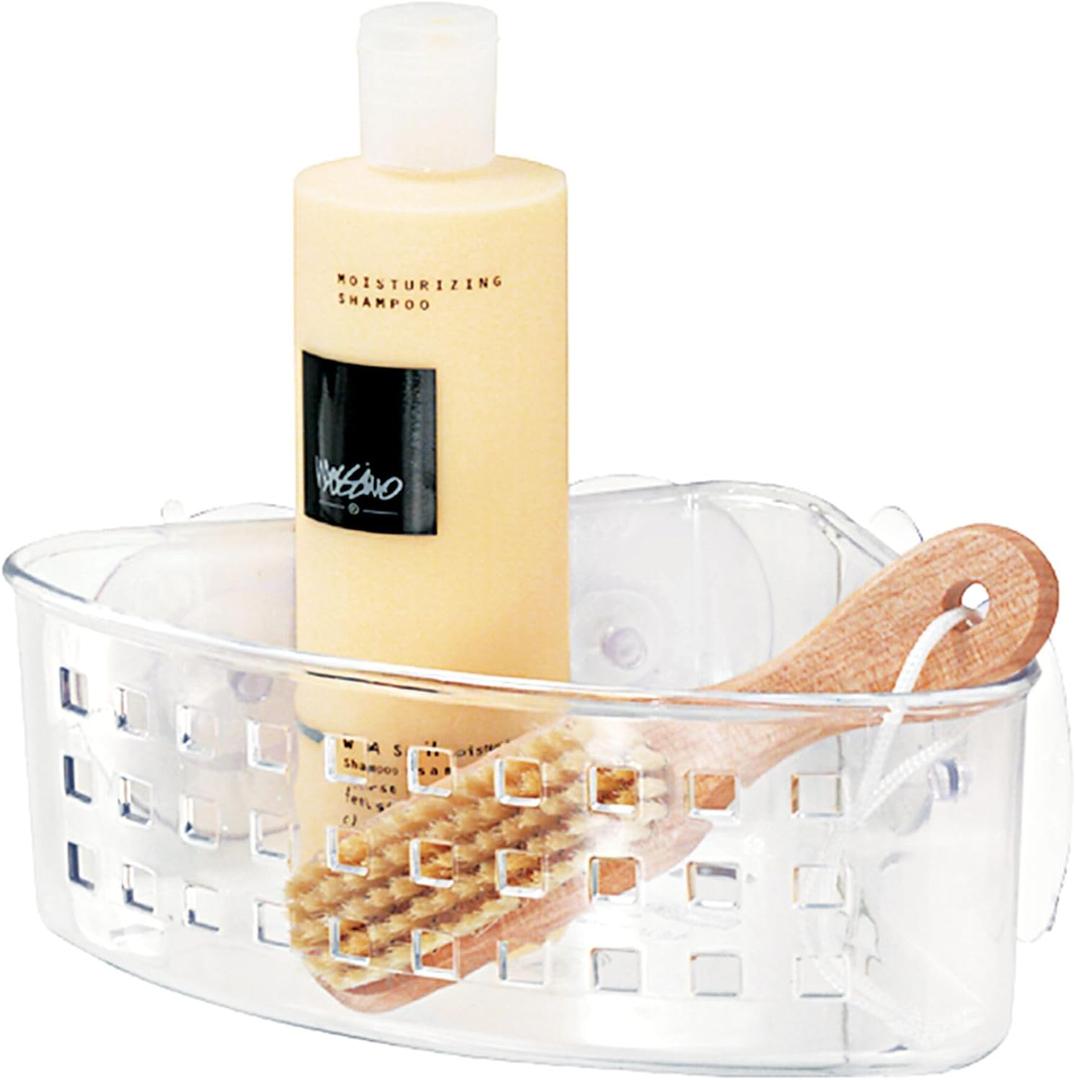 iDesign Plastic Suction Cup Corner Shower Basket for Bathroom Storage - Clear - Made in USA
