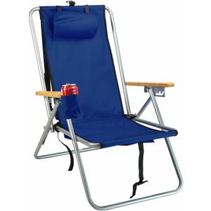 Rio Beach Original 4-Position Steel Backpack Chair with Pillow, Hands-Free Beach Chair Backpack for Adults, Navy