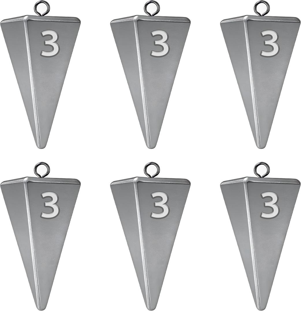 Pyramid Sinkers Fishing Weights, Saltwater Fishing Sinkers for Surf Fishing Gear Tackle - 1oz, 2oz, 3oz