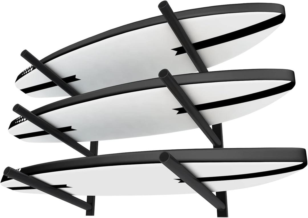 TWO STONES Surfboard Racks for The Wall, Surfboard Rack Hanger Works as a Shortboard, Skimboard & Longboard Hanger or Stand (CJ-OT2202) (3 Layers - Steel)