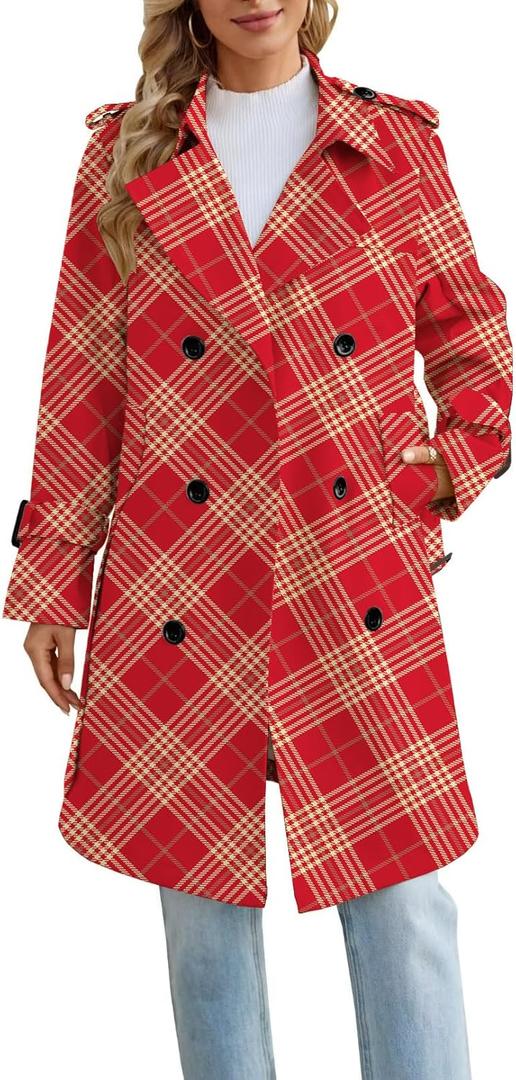 Joe Wenko Women's Waterproof Trench Coat Double Breasted Lapel Rain Coats for Women With Beltm Large, Red Yellow
