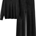 ANRABESS Women Two Piece Outfits Sweater Sets Lounge Waffle Knit Pullover Matching Wide Leg Pants Tracksuit 2025 Fall Fashion, M