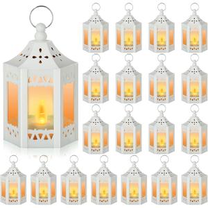 Hortsun 20 Pcs Mini Lantern Centerpiece LED Candles Wedding Decorative for Table Battery Powered Hanging Tealight for Wedding Ramadan Diwali Home Decor(White)