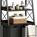 Herture Laundry Basket, 2 Section Laundry Hamper with 4 Tiers Shelf, Pull-Out and Removable Laundry Bags, Large 2 x 15.87 Gallons, for Bedroom Bathroom Black PF11XLK