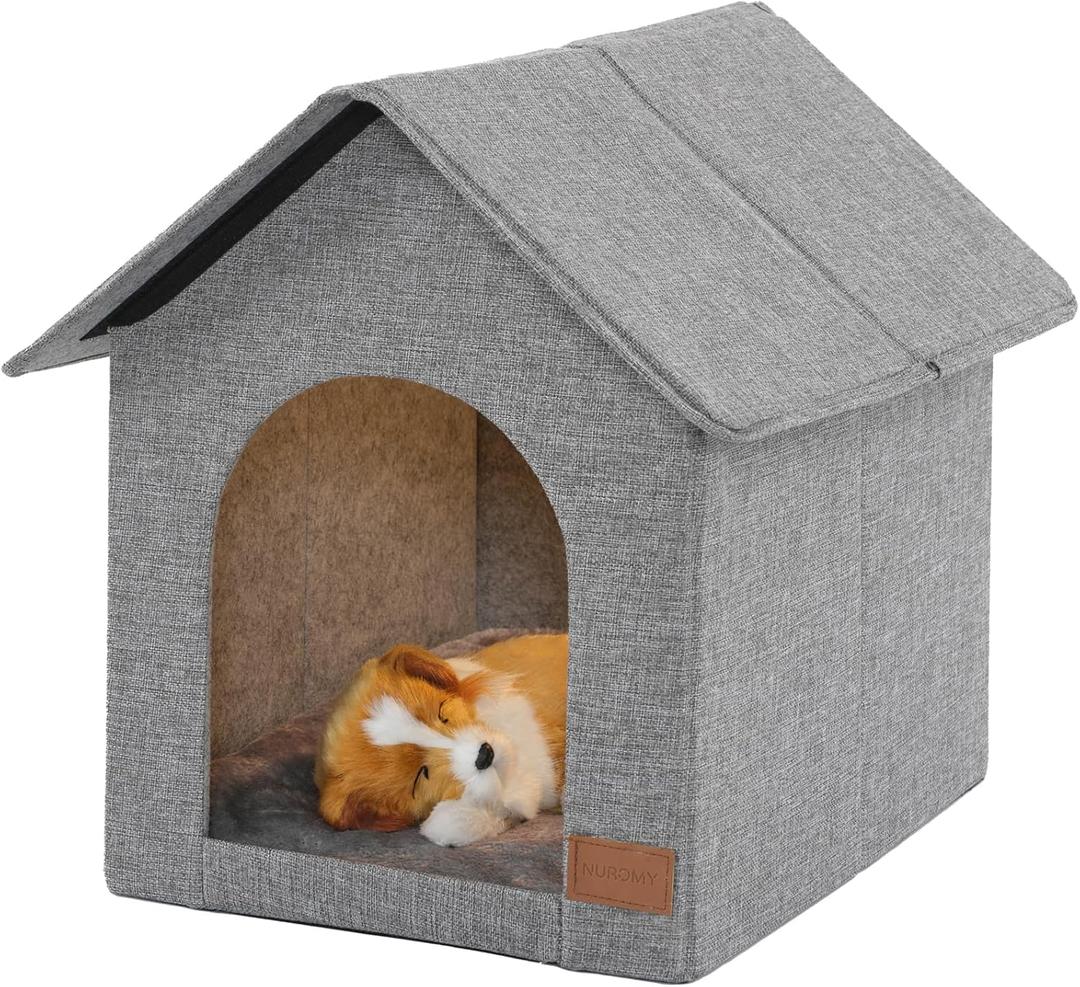 Indoor Dog House for Small Dogs with Soft Cushion - Semi-Enclosed Warm Cave Bed for Pets Up to 15.7" Long
