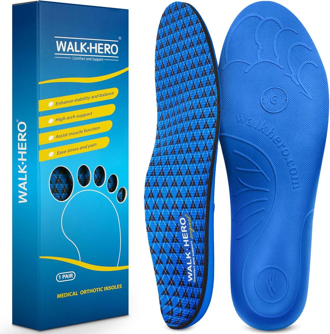 Walkhero Orthotic Inserts for Plantar Fasciitis, Arch Support Insoles for Everyday Comfort and Support, Relieve Foot Pain and Flat Foot (Mens 9-9 1/2 | Womens 11-11 1/2 Blue)