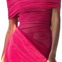 Women Off Shoulder Mini Dress Sheer Mesh Ruched Short Dress Sexy Y2k Dresses Beach Clubwear (Medium, Rose)