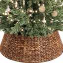 ELYKEN 33-Inch Woven Rattan Christmas Tree Collar, Stylish Hyacinth 6-Piece Tree Skirt for Artificial Trees, Wicker Tree Base Cover with Cord Cut-Out for Home Decor, Living Room Display, Brown Wash