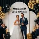 TONIFUL Black Mr and Mrs Just Married Banner,Wedding Sign for Backdrop,Glitter Felt Sign - Includes Dot Glue - Perfect for Wedding Party Decorations,Wall Decr,Arch Background,Balloon Arch