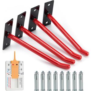 Sinoer 10-Inch Heavy Duty Steel Tire Rack Wall Mount (4-Pack) – Anti-Slip Garage Tires Hooks for Tire, Wheel, Ladder, Bike & Tool Storage – Garage Wall Mount Tire Wheel Storage Rack up to 110Lbs, Red