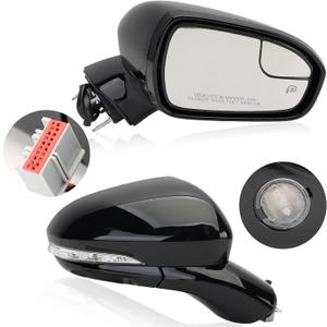 Right Passenger Side Mirror for 2013 2014 2015 2016 Ford Fusion Sedan S SE SE Hybrid,Power Mirror with Heated,In-housing Signal Light,Puddle Lights,Manual Folding,Ford Fusion Mirror Black