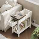 ChooChoo Farmhouse End Table with Charging Station, Accent Small Side Table Nightstand for Living Room, Bedroom, and Small Spaces, Soft White, 1 Pack