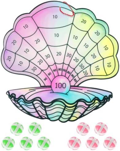 TEASIK Mermaid Dart Board for Party Games, Shell-Shaped Colorful Felt Dartboard for Under The Sea & Little Mermaid Birthday Party Decorations, Fun Kids Party Favors & Birthday Games (17.7x17.7 Inch)