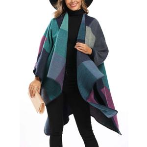 Epsion Women's Color Block Shawl Wrap Plus Size Cardigan Poncho Cape Open Front Long Winter Sweater Coat
