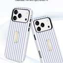 Jusy Stripes Phone Case Compatible with iPhone 17 Pro Max, with Finger Hand Strap Kickstand Shockproof Soft TPU Protective Cover for Women Girls, Blue and White