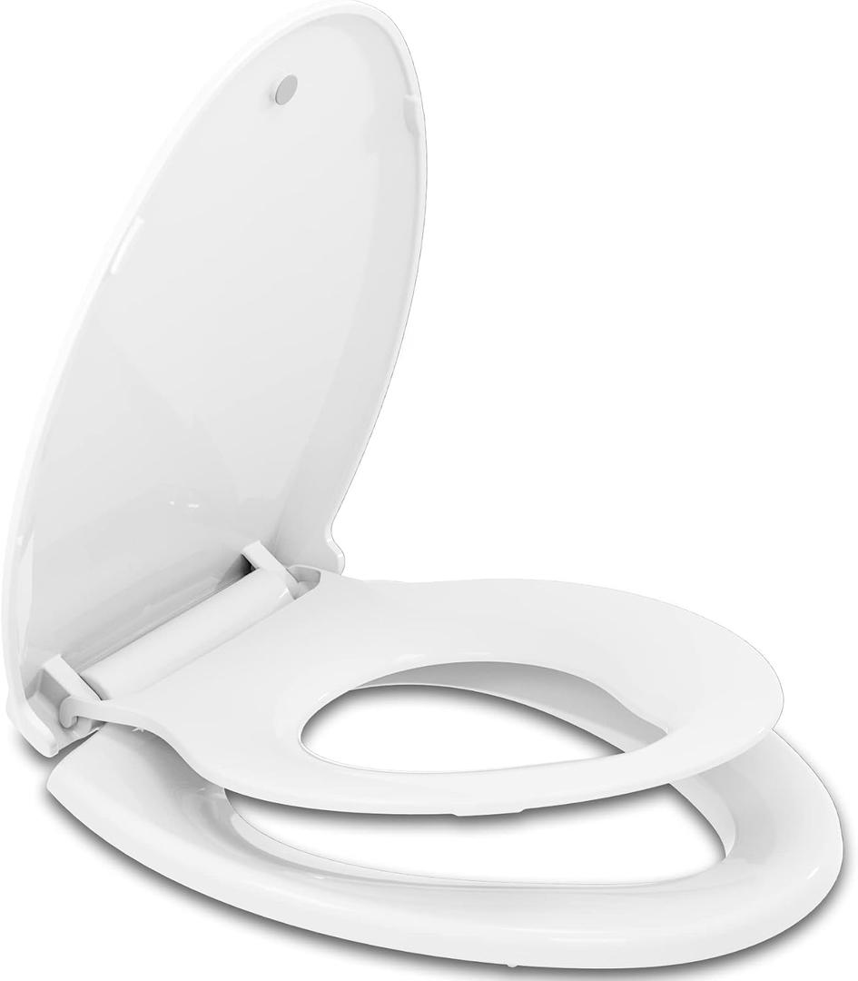Hibbent Potty Training Toilet Seat, Built-in Magnetic Seat, Lid with Cover, Never Loosen and Slow Close Convertible Toilet Seat for Kids, Adult and Child (White, Elongated)