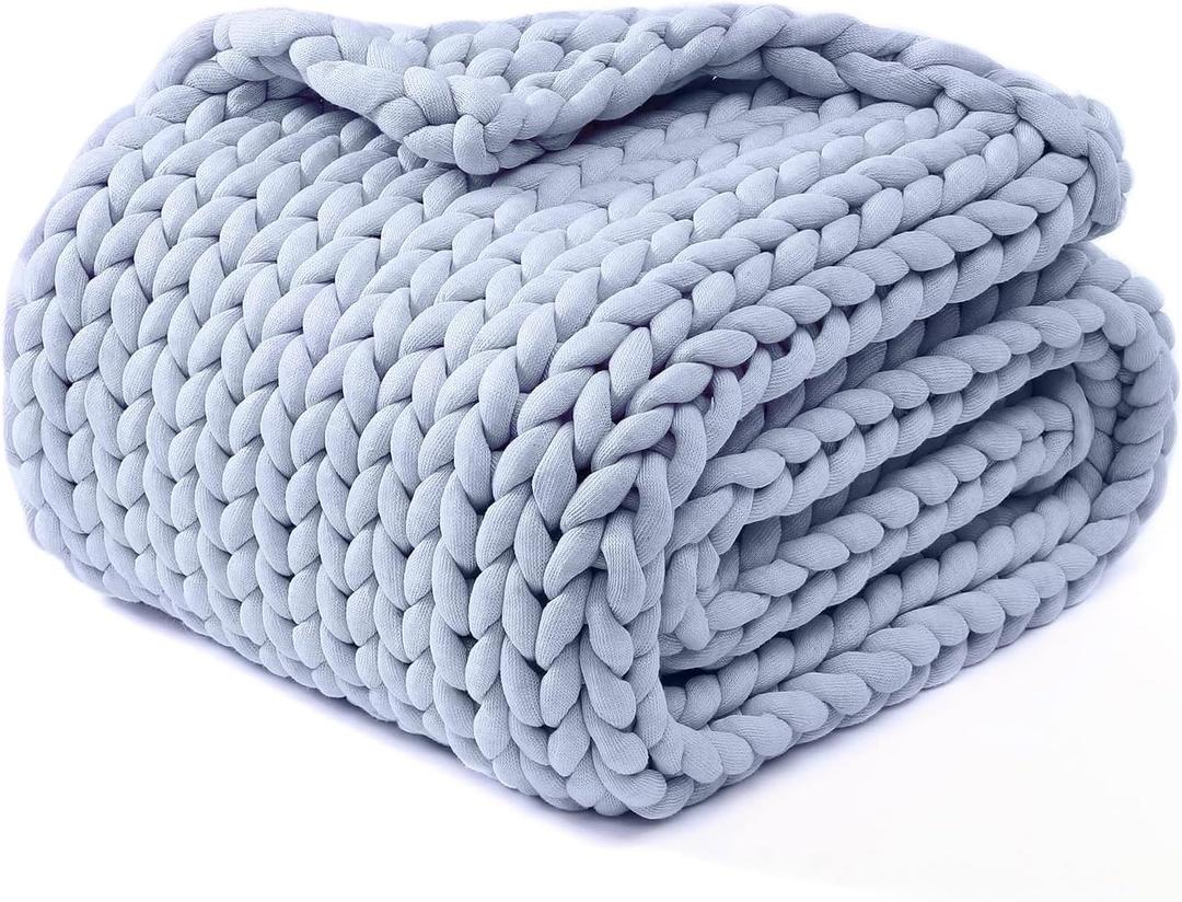 YnM Chunky Throw Blanket, Medium-Weight, Hand Knitted, Skin Friendly, Ventilated and Breathable, Machine Washable, Home Décor Piece for Couch, Sofa and Bed (Atlantis Blue, 60x80 Inch)