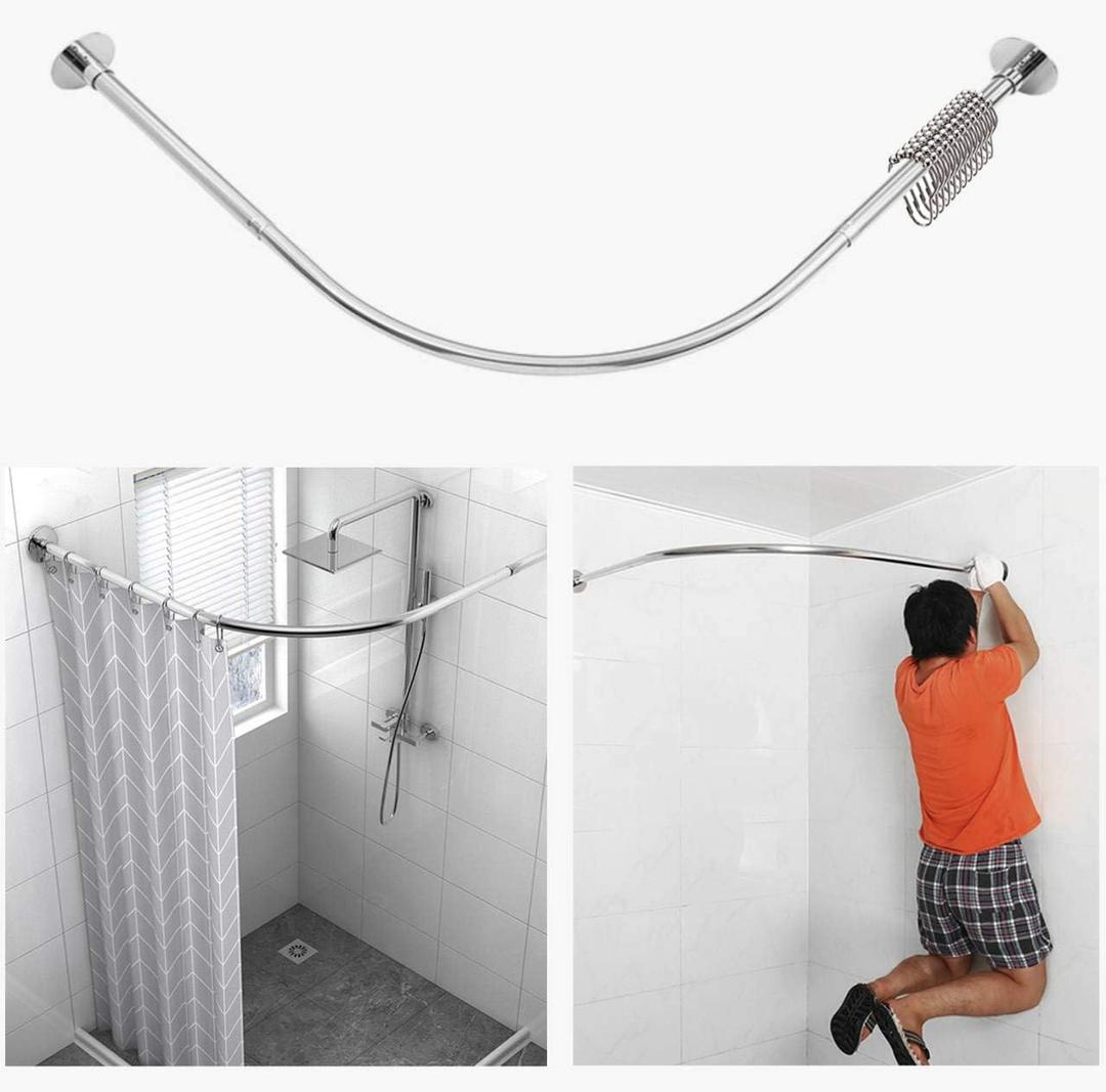 Corner Shower Curtain Rod Adjustable Stainless Steel L Shaped Rack Drill Free Install for Bathroom, Bathtub, Clothing Store (35.5"-51.2" x 35.5"-51.2") (Silver, 35.5"-51.2" x 35.5"-51.2")