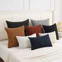 Textured Boucle Pillow Covers 20x20 Neutral Striped Throw Pillows Soft Modern Farmhouse Pillow Cases, 1pc Decorative Accent Square Couch Cushion Cover for Bed Sofa Chair, Dark Yellow