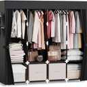 Mavivegue Clothes Organizer with 4 Hanging Rods, Portable Closet Wardrobe, Non-Woven Fabric Cover, Large Capacity Storage for Bedroom and Living Room,Black, 67" W x 17" D x 67" H