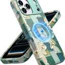 ACKETBOX for iPhone 17 Pro Max Case,Shockproof Dropproof Protective Phone Magsafe Wireless Bumper Cover,Heavy Duty Protection Hybrid Designed for Anti Drop,Anti Scratch,Green Flower