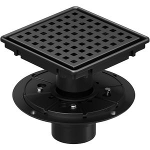 6 Inch Square Shower Drain with Flange, 304 Stainless Steel Floor Drain, Quadrato Grate, Removable Hair Catcher, Anti Odor Pest Sealing Plug, High Flow Drainage, Matte Black (Black, 6 Inch)