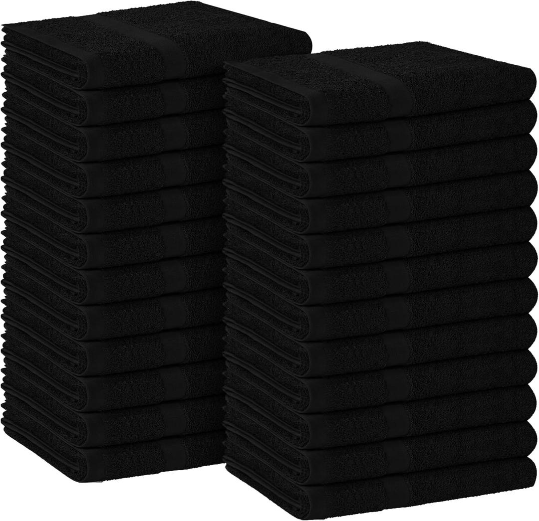 "Avalon Towels Salon Towels - Black Hand Towels Bulk 24 Pack - 100% Cotton Hand Towels 16x27 inches - Absorbent Spa Towels, Facial Towels, Face Towels & Gym Towels for Working Out (Not Bleach Proof)