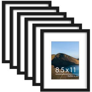 PEALSN 8.5 x 11 Picture Frame Set of 6, Display Pictures 6x8 with Mat or 8.5 x 11 without Mat for Wall Mounting Display, Photo Frames Collage for Wall Decor, Black.