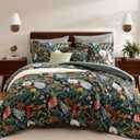 WRENSONGE Queen Comforter Set-7 Pieces Green Botanical Floral Bedding, Flowers Printed Design Queen Bed in a Bag with Botanical Flowers Comforter, Sheets, Pillowcases & Shams (Queen(90"X90"))