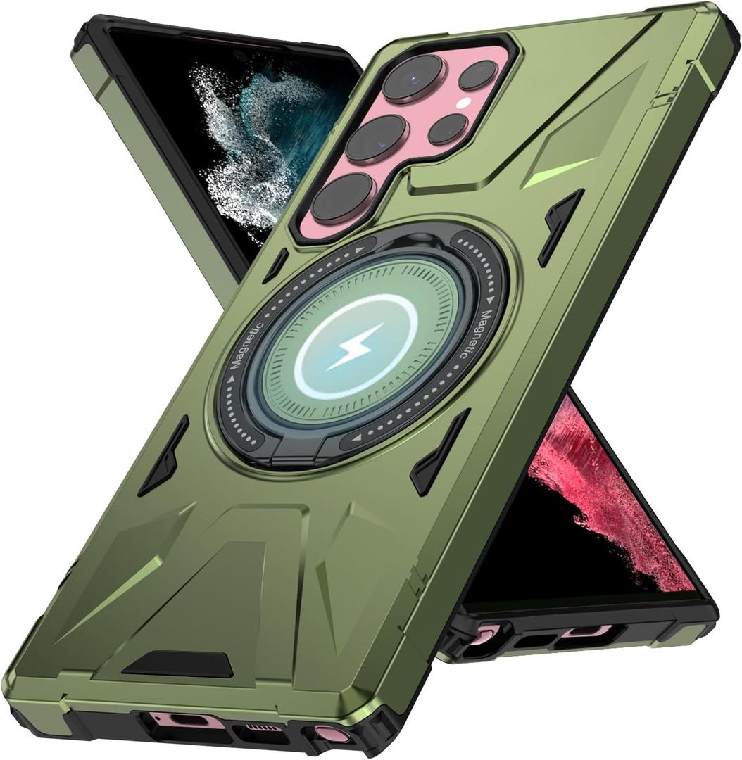 for Samsung Galaxy S23 Ultra Case with Stand,Military-Grade Matte Shockproof Dual-Layer Protection,Built-in 360 Rotate Stand Ring Protective Cover for Samsung Galaxy S23 Ultra,Dark Green 7.5