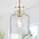 WILON Pendant Light Fixtures,Glass Pendant Lighting for Modern Kitchen Island Adjustable Hanging Ceiling Light 7" Hammered Glass Shade Pendant Lights for Dining Room Kitchen Sink, Gold Metal Finish