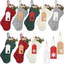 Kathfly 8 Pcs Christmas Mini Stockings 7 Inch Knitted Christmas Stockings with 30 Pcs Name Tags Classic Small Christmas Hanging Stockings for Xmas Family Holiday Party Decor, 4 Colors
