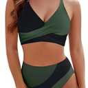 Blooming Jelly Womens  Bikini Top, Black/Green, Medium