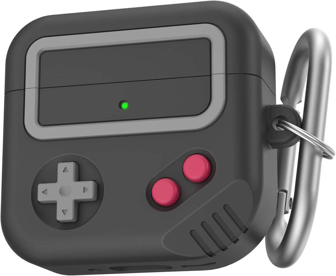 Silicone Game Design 2024 Case for Apple AirPods 4 Gen with Active Noise Cancellation, Cute Case Cover for Women/Men (Black)