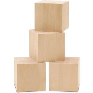 DIY Wooden Cubes 2-1/2-inch, Pack of 4 Large Wooden Blocks, Unfinished Wood Blocks for Crafts, STEM, Dice, and Building Blocks for Stacking, by Woodpeckers