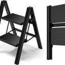 HillhutApex 2 Step Ladder, Lightweight Portable 2 Step Stool with Anti-Slip Wide Pedal, 330lbs Capacity Aluminum Ladder for Household,Office,Library(Black)
